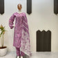 Embroidered Roman Silk Kurti Pant Set with Printed Silver Chiffon Dupatta