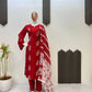 Embroidered Roman Silk Kurti Pant Set with Printed Silver Chiffon Dupatta