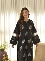 Embroidered Roman Silk Kurti Pant Set with Printed Silver Chiffon Dupatta
