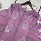Embroidered Roman Silk Kurti Pant Set with Printed Silver Chiffon Dupatta