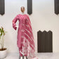 Embroidered Roman Silk Kurti Pant Set with Printed Silver Chiffon Dupatta
