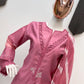 Embroidered Roman Silk Kurti Pant Set with Printed Silver Chiffon Dupatta