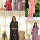 Embroidered Roman Silk Kurti Pant Set with Printed Silver Chiffon Dupatta