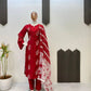 Embroidered Roman Silk Kurti Pant Set with Printed Silver Chiffon Dupatta