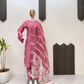 Embroidered Roman Silk Kurti Pant Set with Printed Silver Chiffon Dupatta