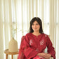 Embroidered Roman Silk Kurti Pant Set with Printed Silver Chiffon Dupatta