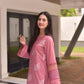 Embroidered Roman Silk Kurti Pant Set with Printed Silver Chiffon Dupatta