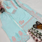 Embroidered Roman Silk Palazzo Suit with Net Dupatta