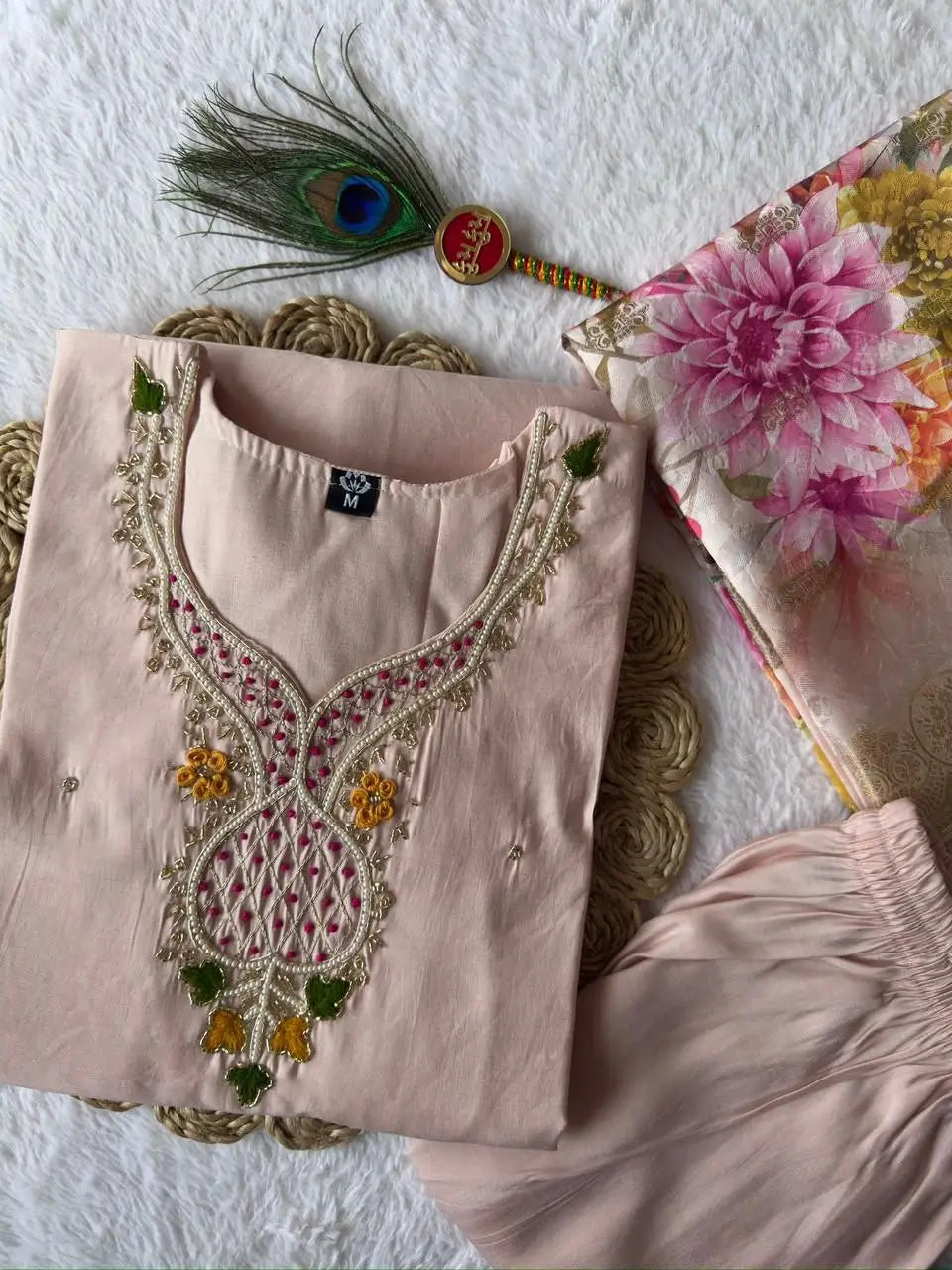 Embroidered Roman Silk Suit Set