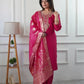 Embroidered Roman Silk Suit Set with Jacquard Dupatta