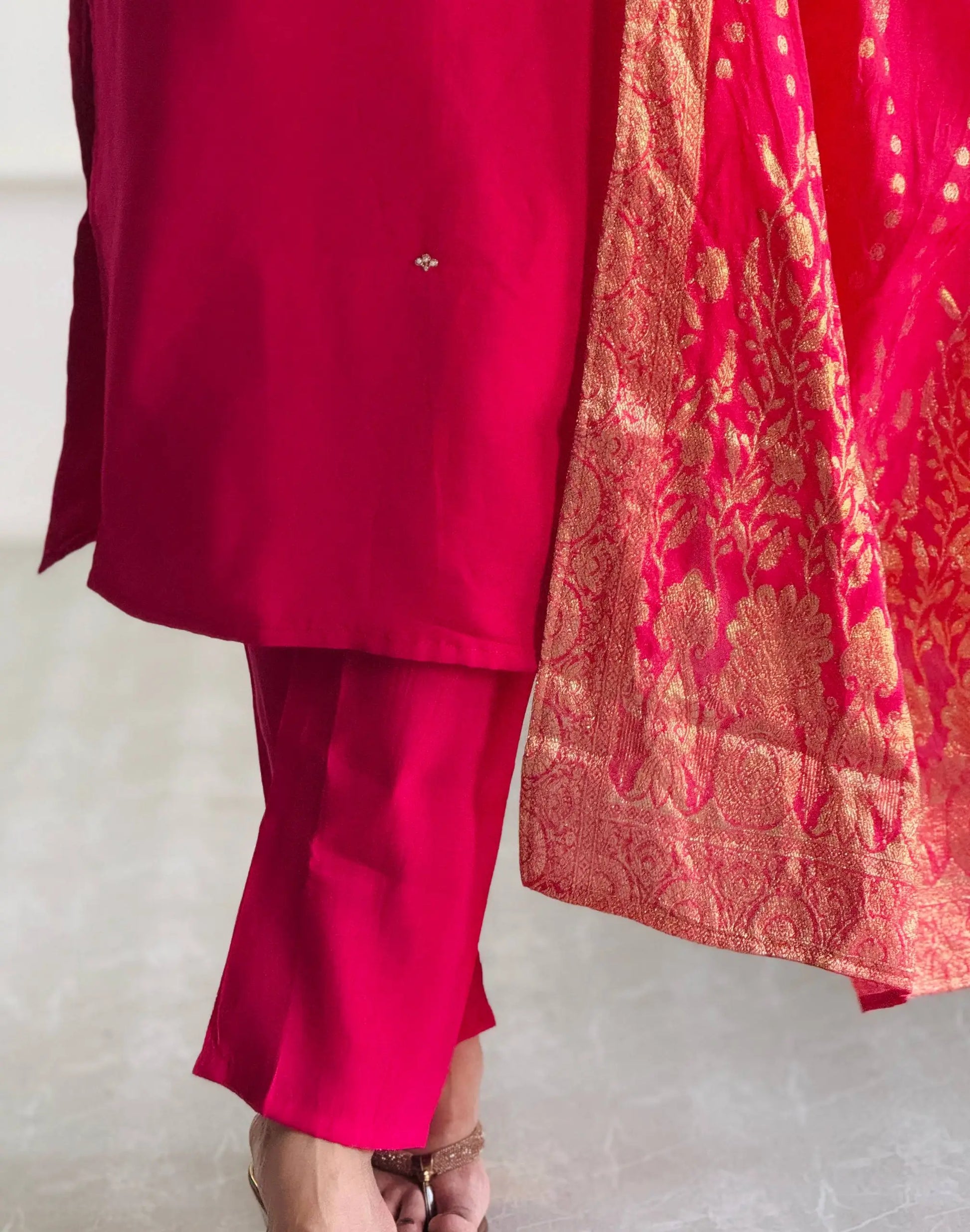 Embroidered Roman Silk Suit Set with Jacquard Dupatta