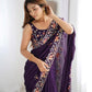 Embroidered Satin Chiffon Saree With Designer Blouse