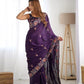 Embroidered Satin Chiffon Saree With Designer Blouse