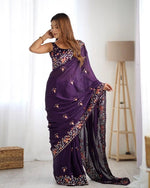 Embroidered Satin Chiffon Saree With Designer Blouse