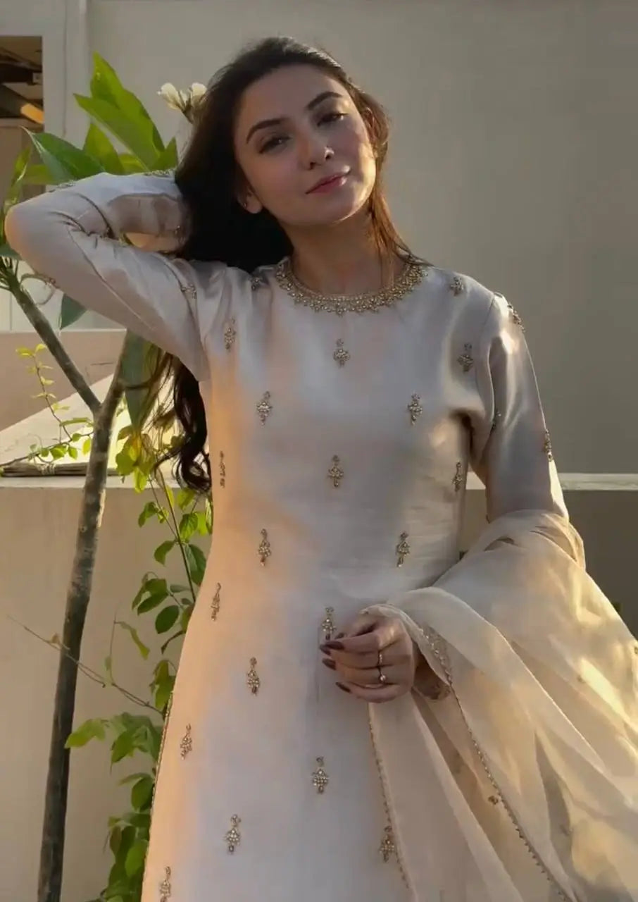 Embroidered Satin Farshi Palazzo Suit Set