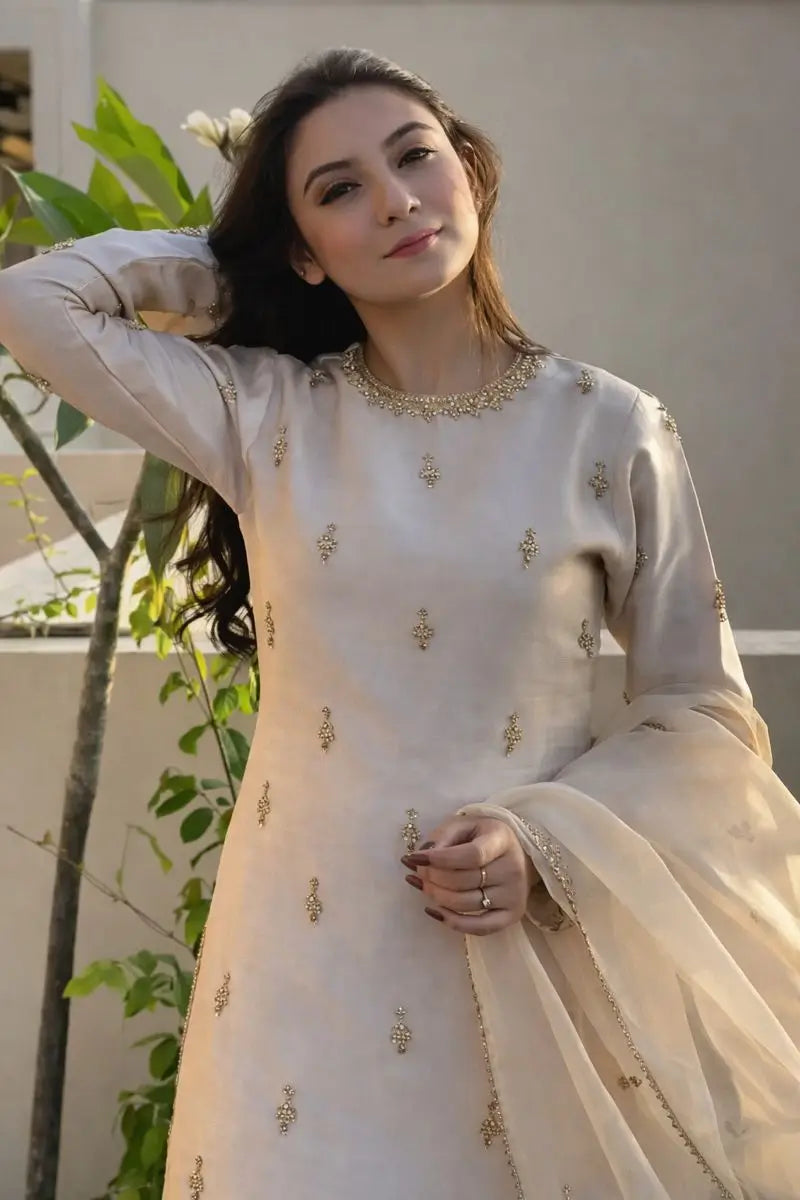 Embroidered Satin Farshi Palazzo Suit Set