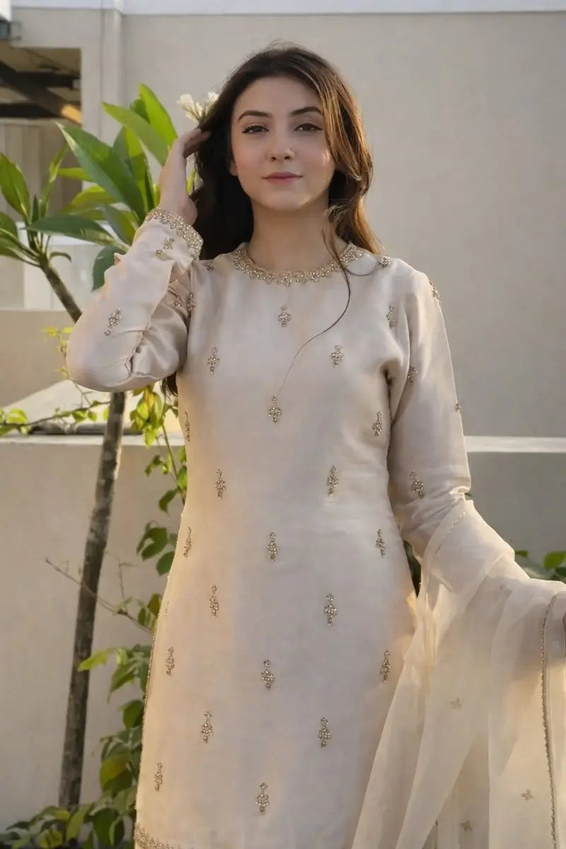Embroidered Satin Farshi Palazzo Suit Set