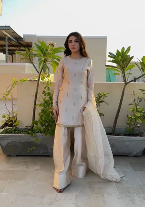 Embroidered Satin Farshi Palazzo Suit Set