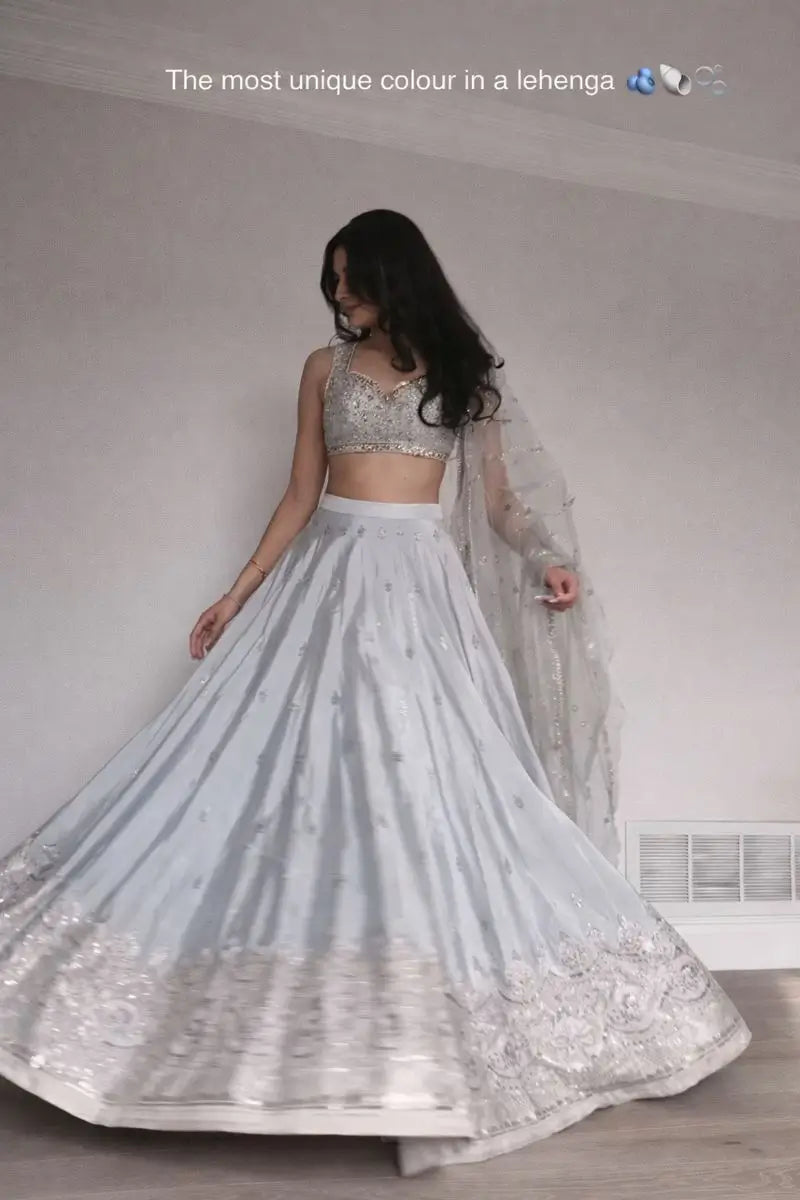 Embroidered Satin Silk Lehenga Set With Net Dupatta