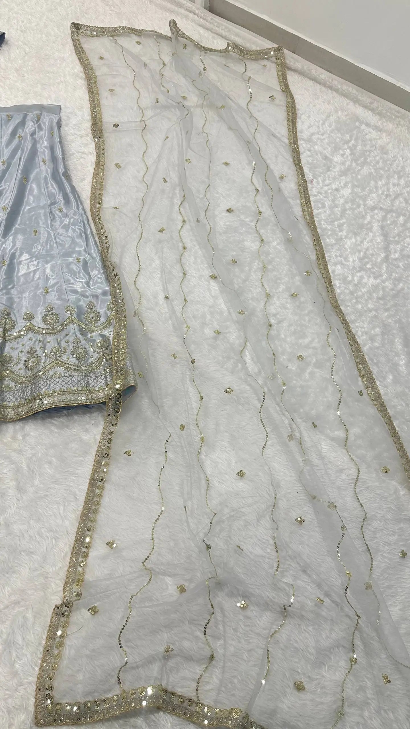 Embroidered Satin Silk Lehenga Set With Net Dupatta