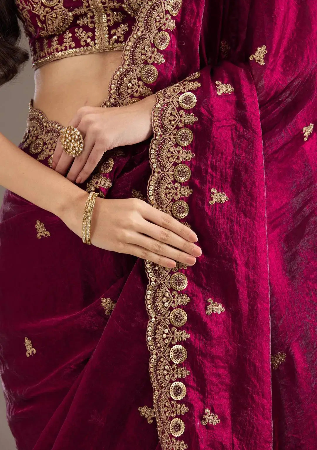 Embroidered Satin Silk Saree Set