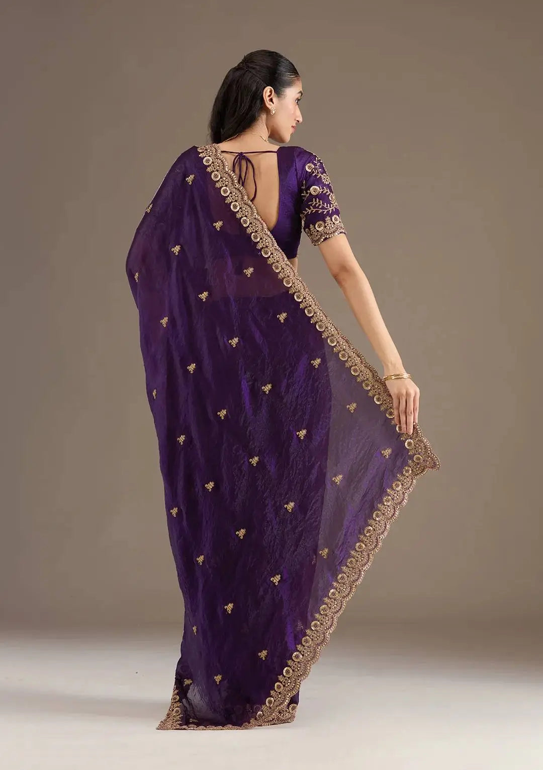 Embroidered Satin Silk Saree Set