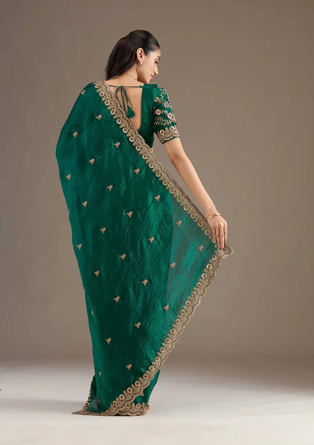 Embroidered Satin Silk Saree Set