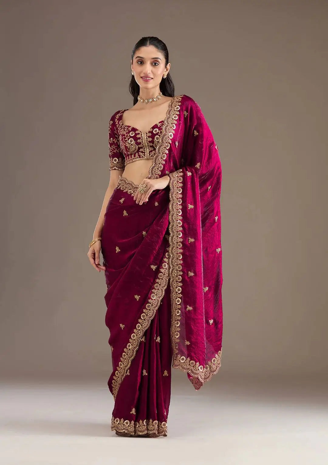 Embroidered Satin Silk Saree Set