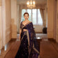 Embroidered Satin Silk Saree Set