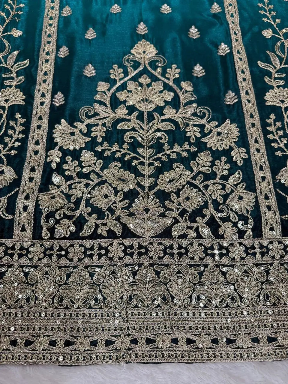 Embroidered Shaded Chinon Silk Palazzo Suit Set