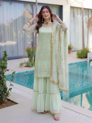 Embroidered Sharara Suit Set for Festive and Wedding Occasions