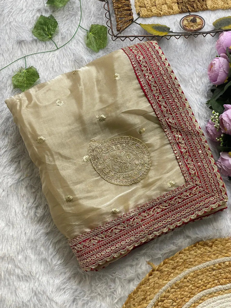 Embroidered Shimmer Silk Designer Saree