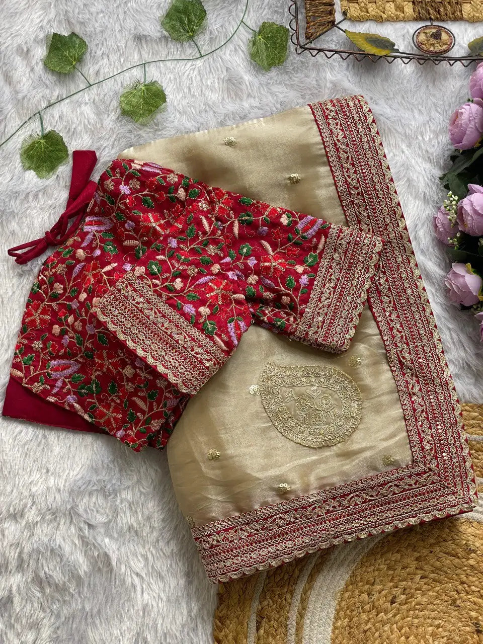 Embroidered Shimmer Silk Designer Saree