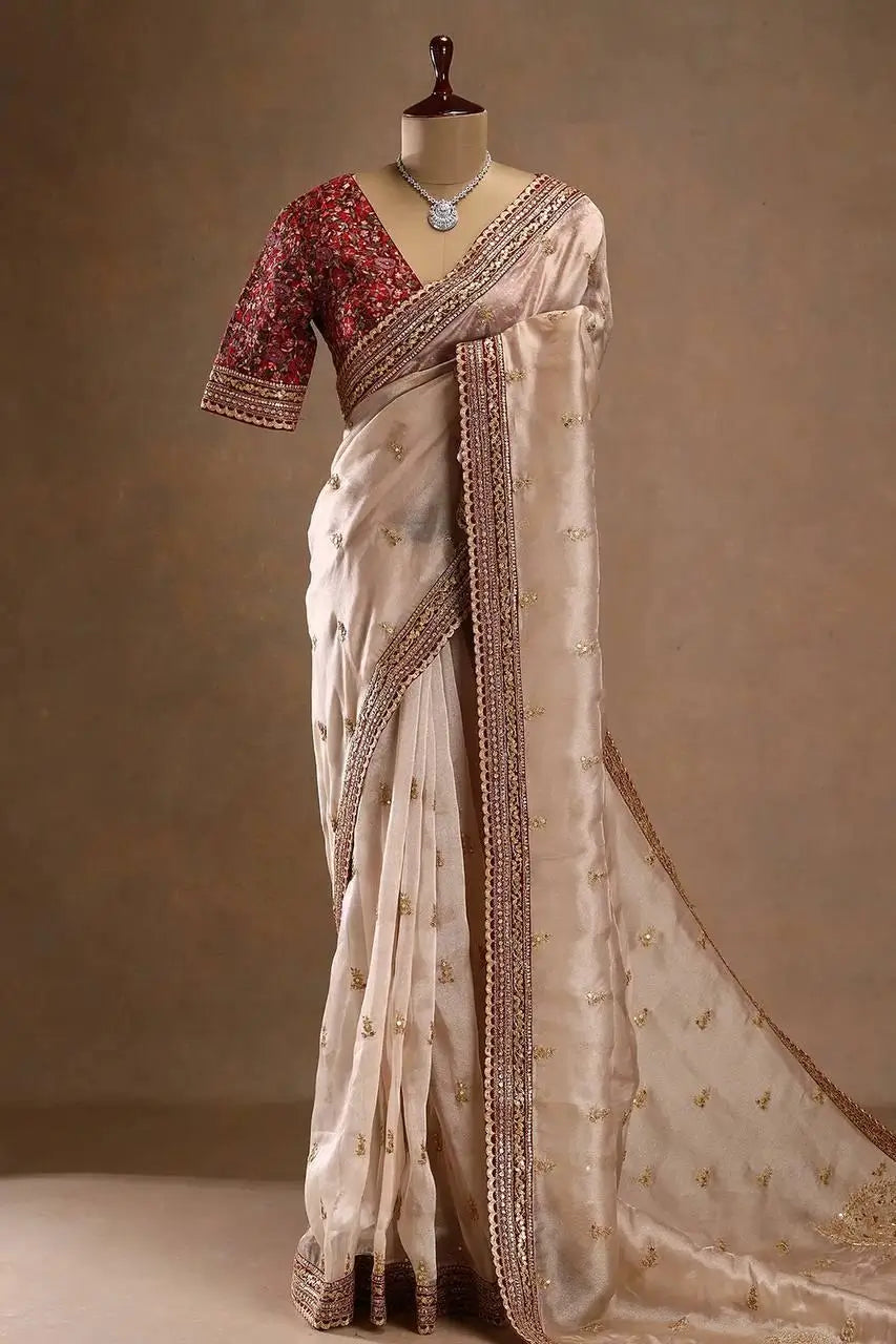 Embroidered Shimmer Silk Designer Saree