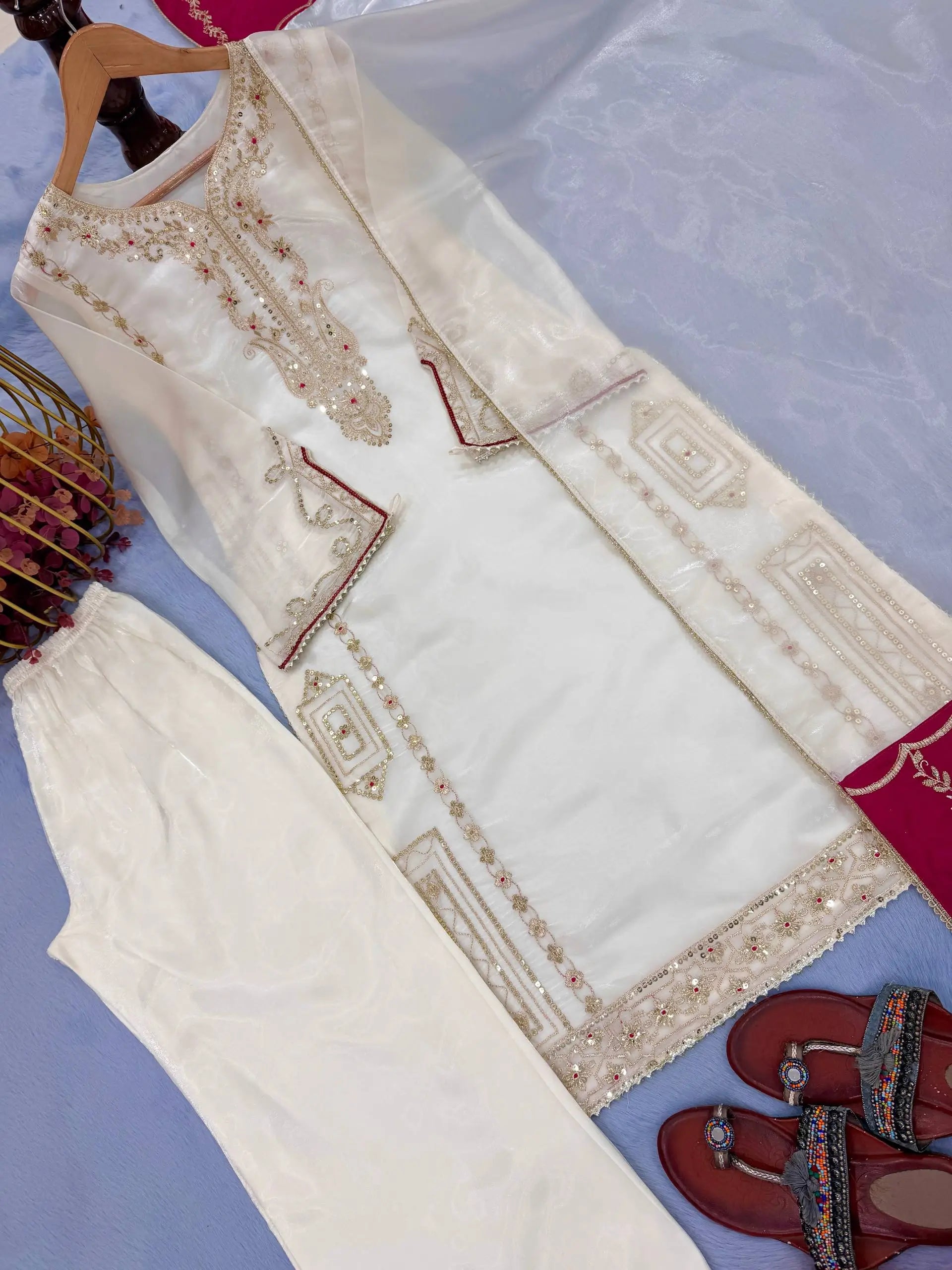 Embroidered Shimmer Silk Plazo Set