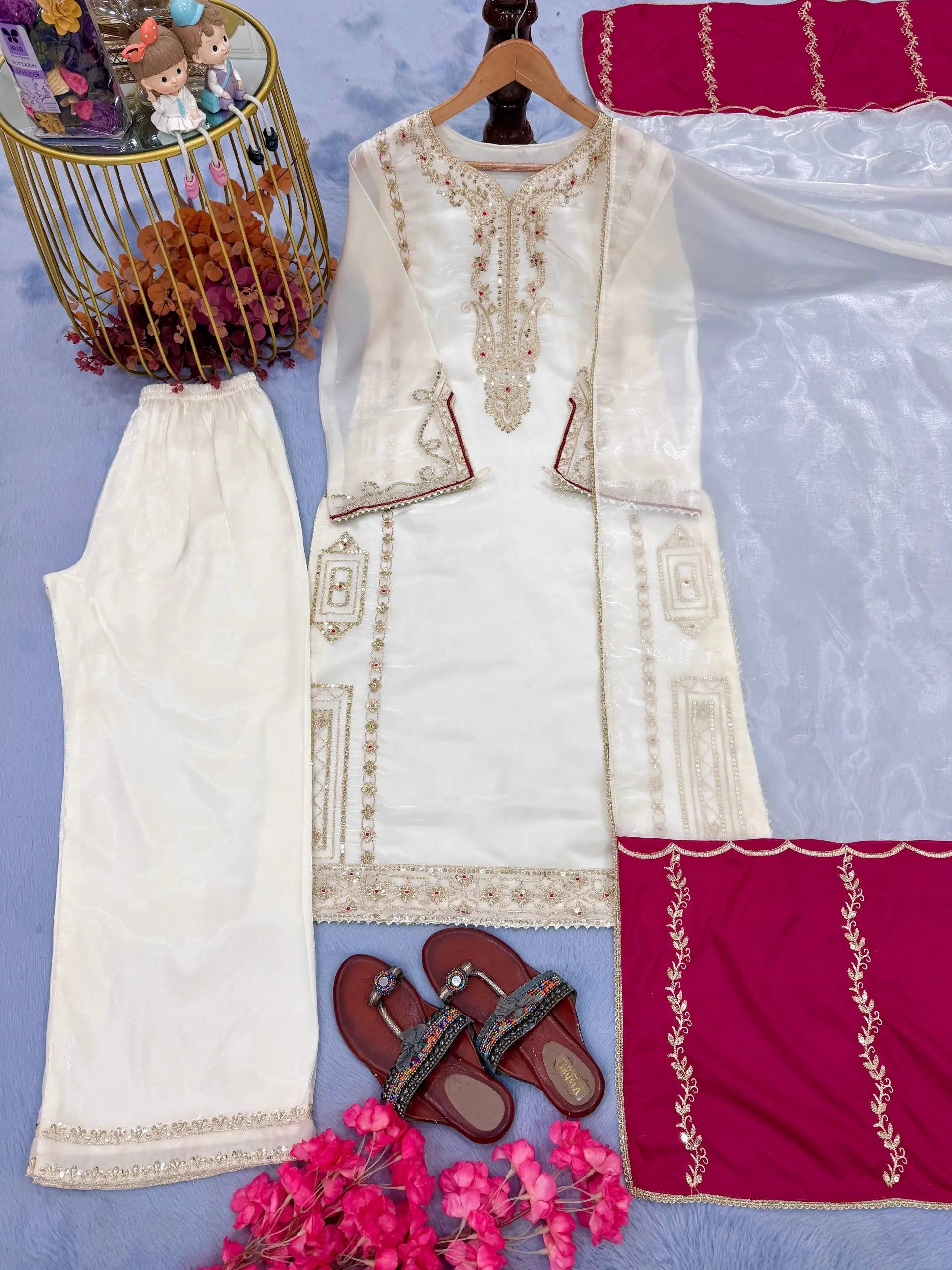 Embroidered Shimmer Silk Plazo Set