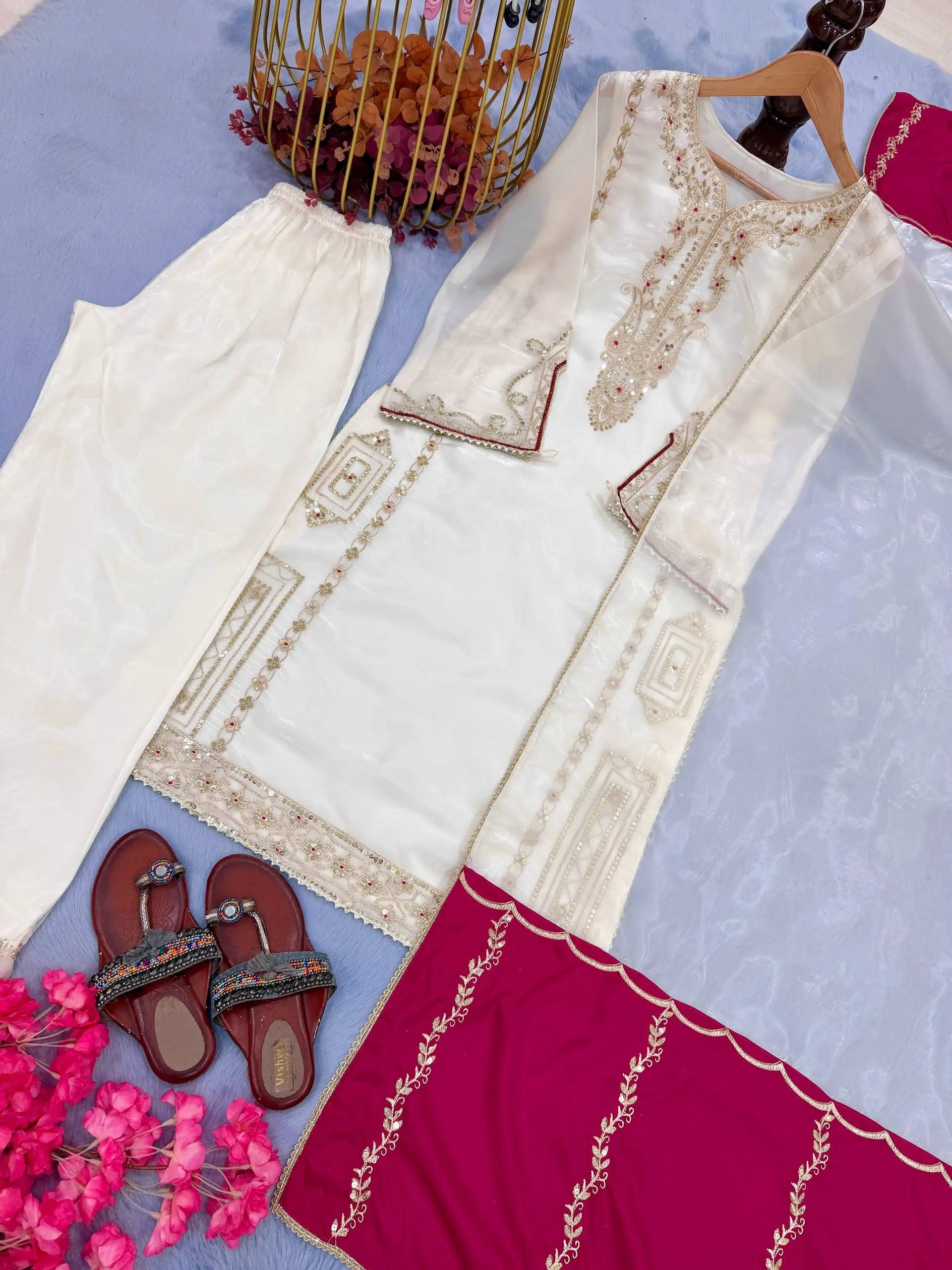 Embroidered Shimmer Silk Plazo Set