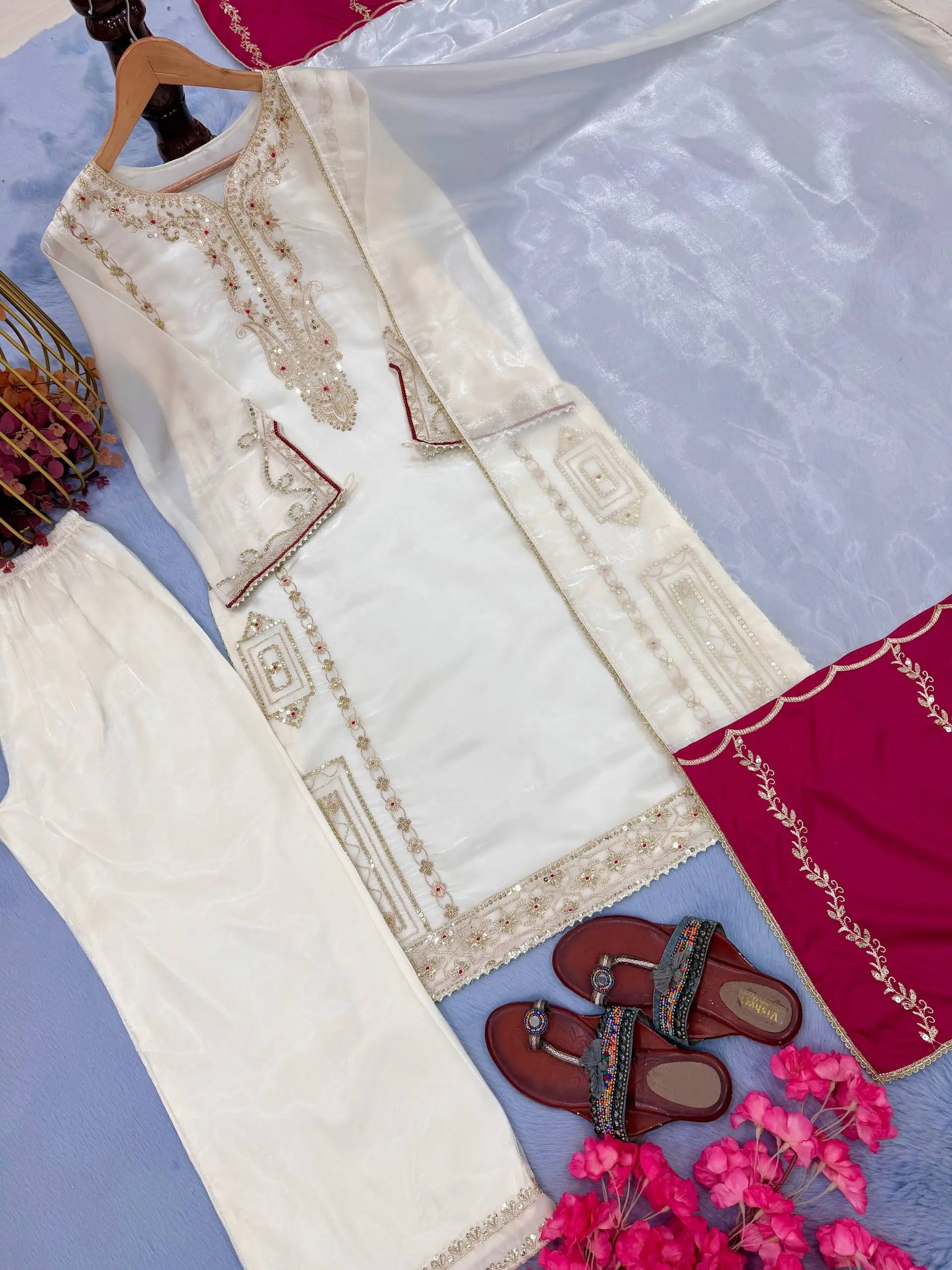 Embroidered Shimmer Silk Plazo Set