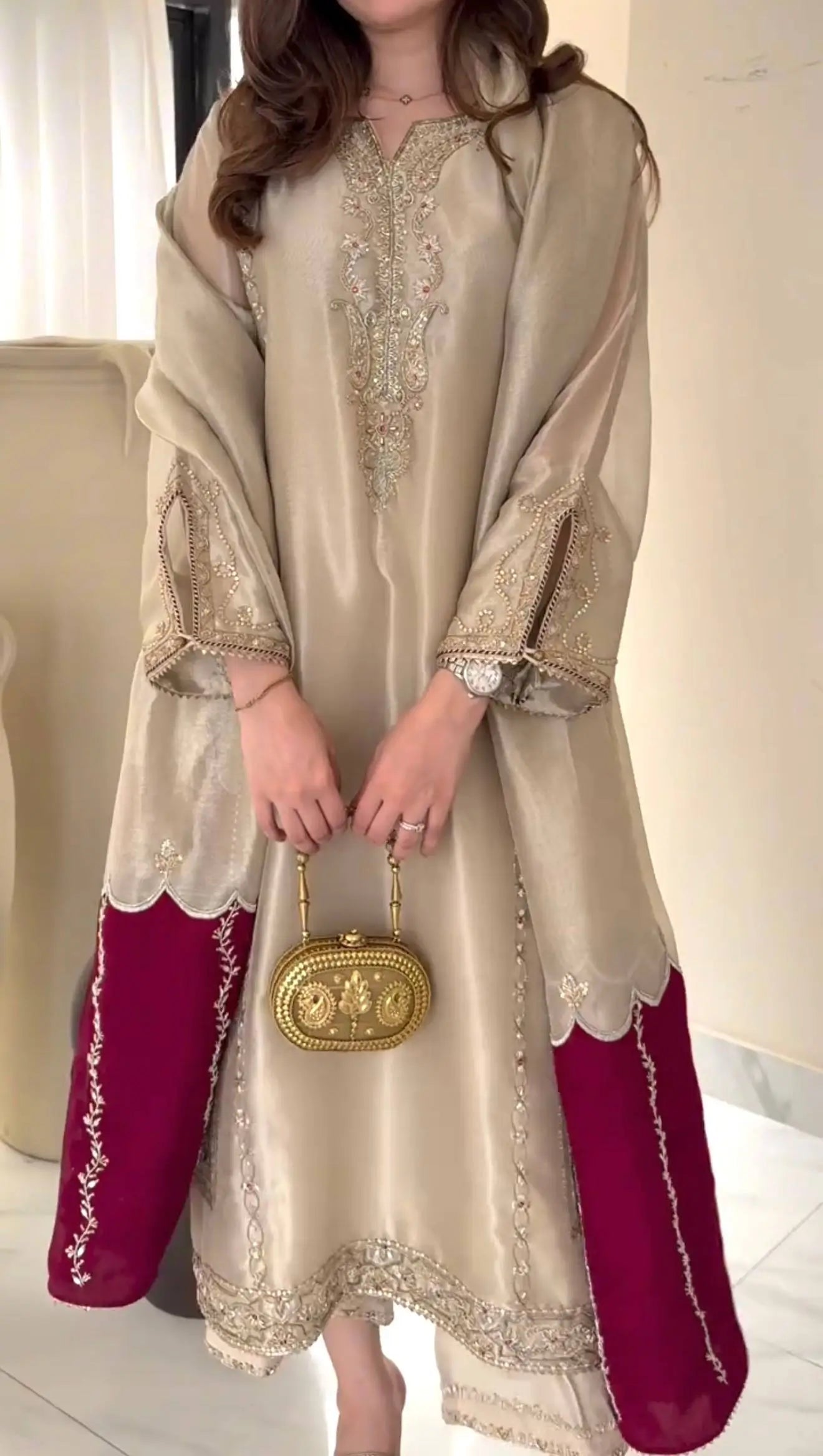 Embroidered Shimmer Silk Plazo Set