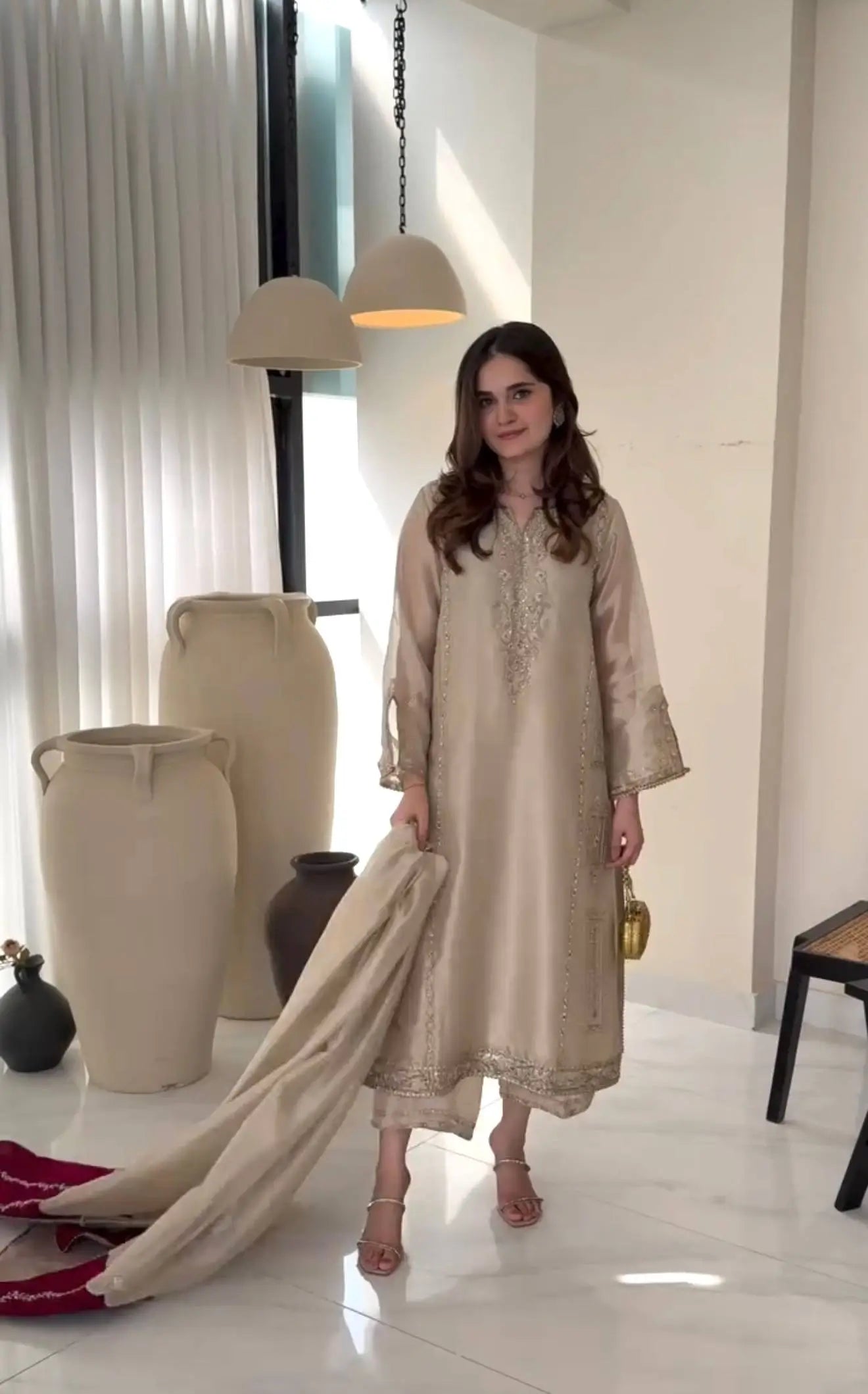 Embroidered Shimmer Silk Plazo Set