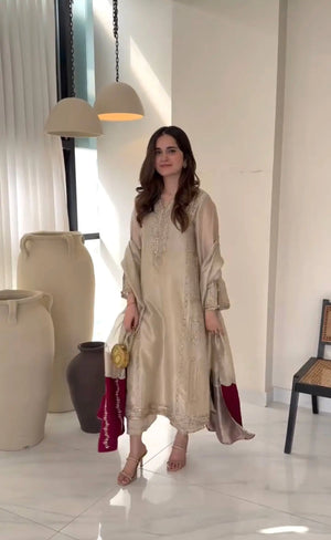 Embroidered Shimmer Silk Plazo Set