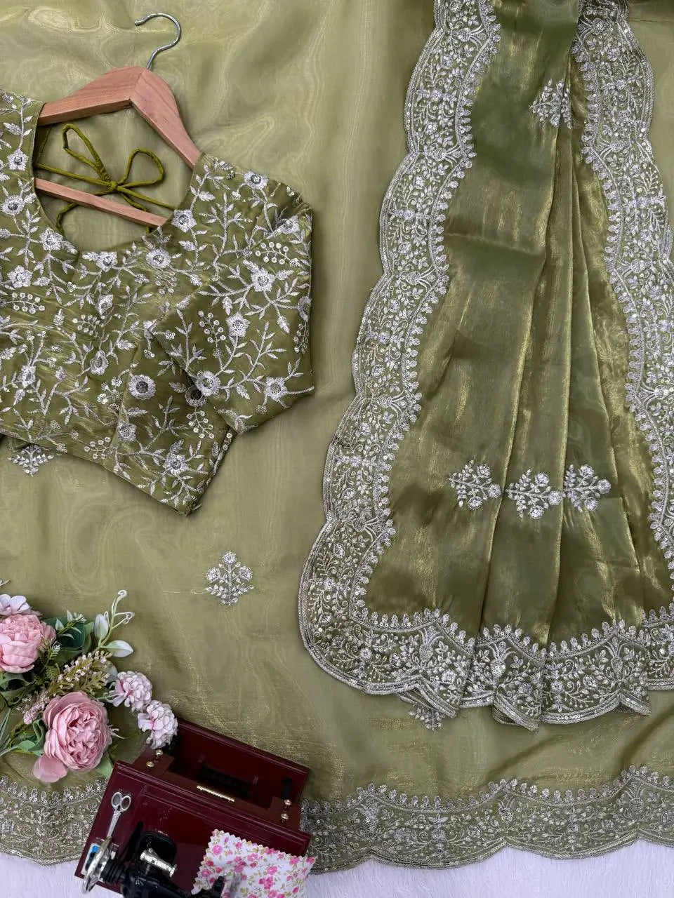 Embroidered Shimmer Silk Saree