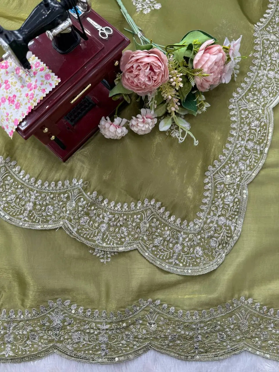 Embroidered Shimmer Silk Saree