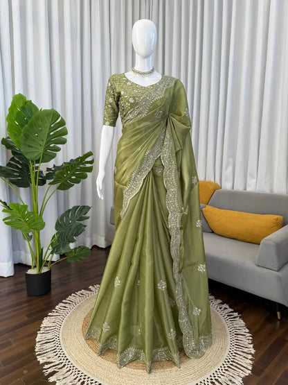 Embroidered Shimmer Silk Saree