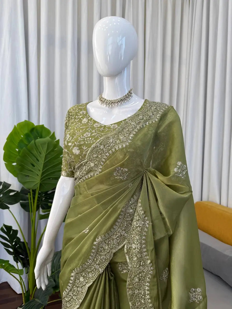Embroidered Shimmer Silk Saree
