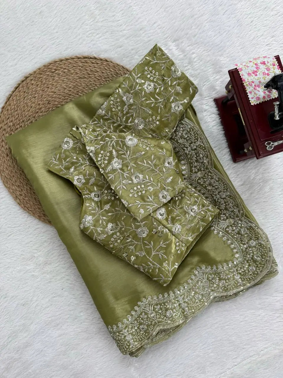 Embroidered Shimmer Silk Saree