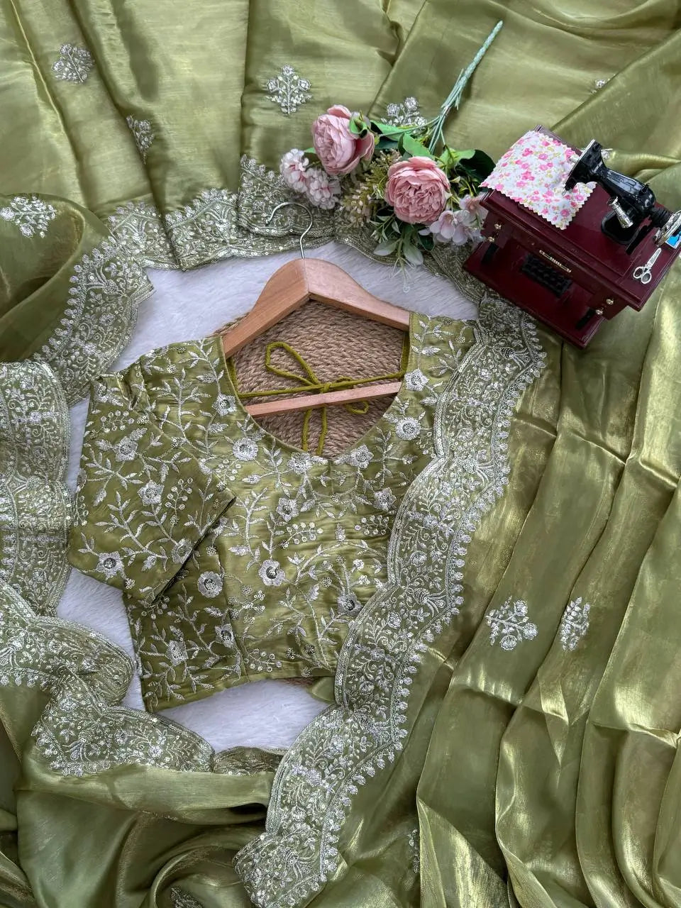 Embroidered Shimmer Silk Saree