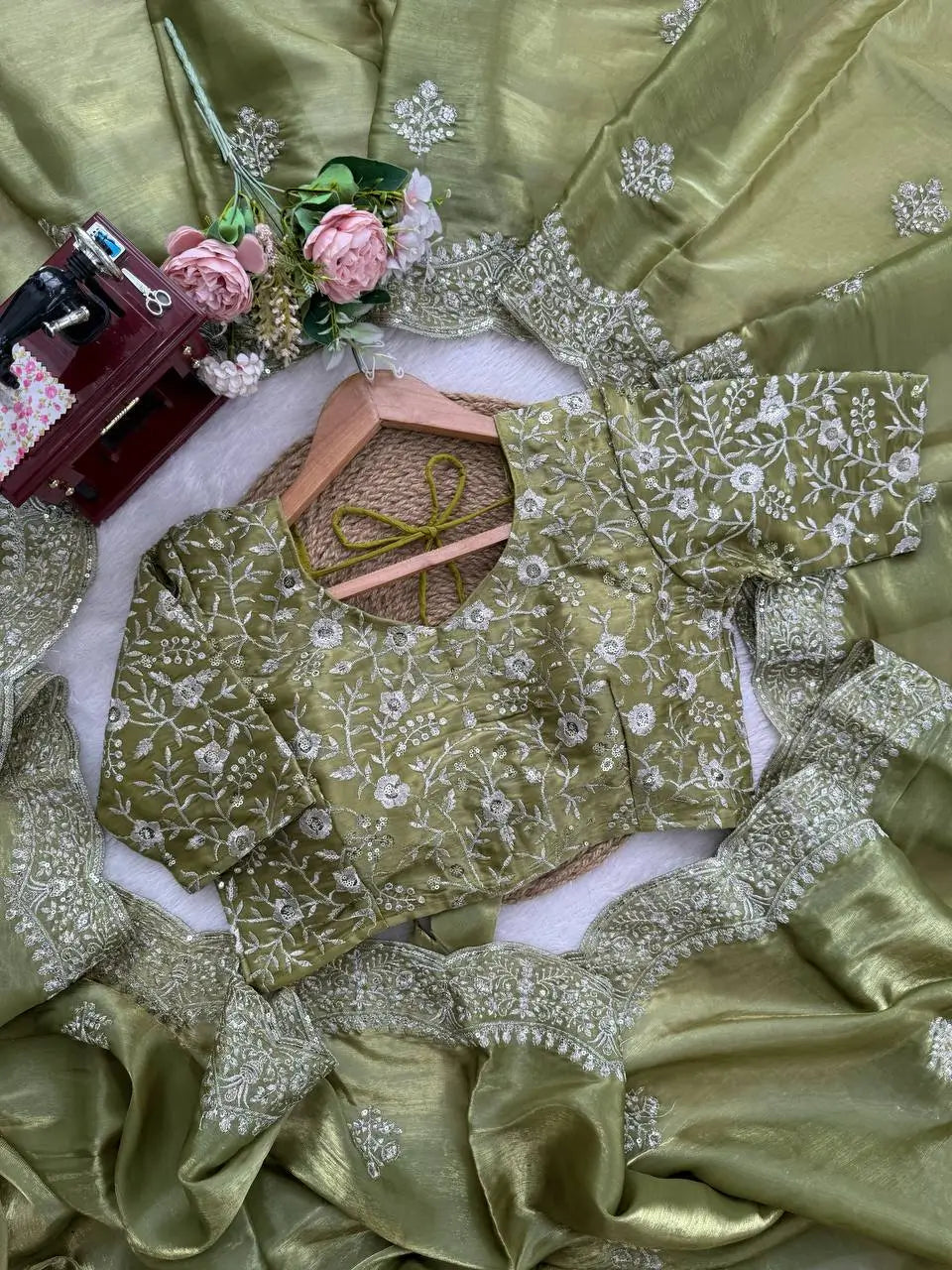 Embroidered Shimmer Silk Saree