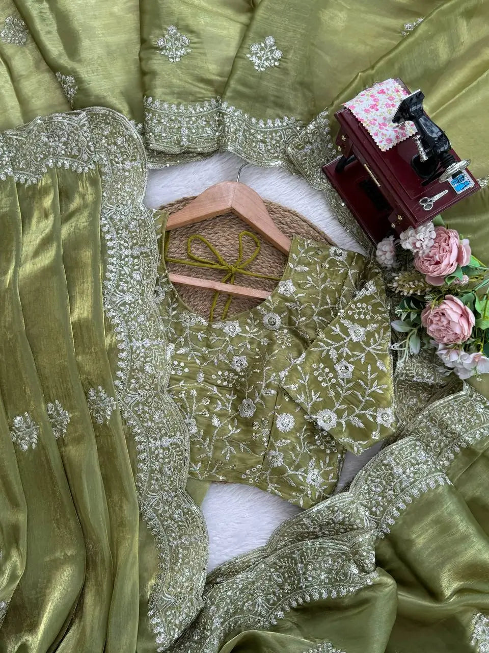 Embroidered Shimmer Silk Saree