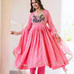 Embroidered Silk Anarkali Gown Set with Dupatta
